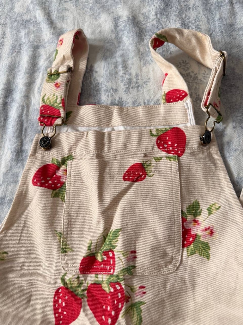 COTTON-BLEND SQUARE NECK STRAWBERRY WIDE LEG JUMPSUIT OVERALLS M - Picture 8 of 12